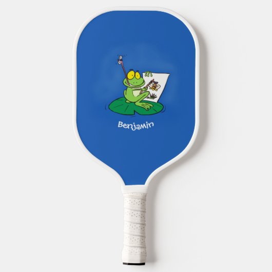 Cute Grappig green frog cartoon Illustration Pickleball Paddle (Achterkant)