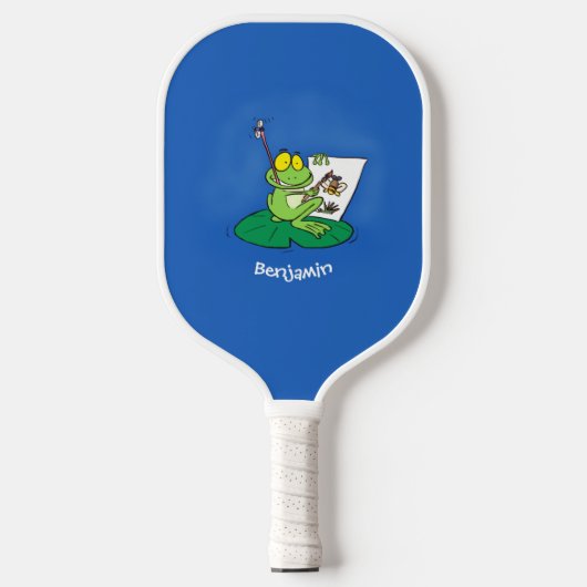 Cute Grappig green frog cartoon Illustration Pickleball Paddle (Voorkant)