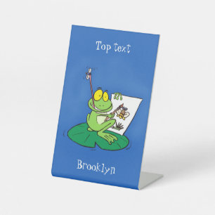 Cute Grappig green frog cartoon Illustration Reclamebord Met Voetstuk