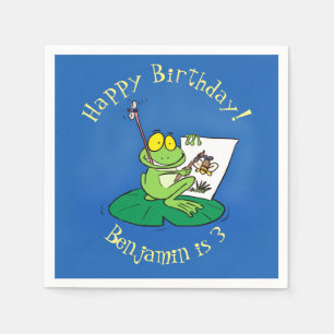 Cute Grappig green frog cartoon Illustration Servet