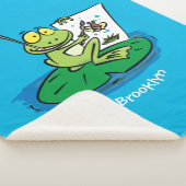 Cute Grappig green frog cartoon Illustration Sherpa Deken (3/4)
