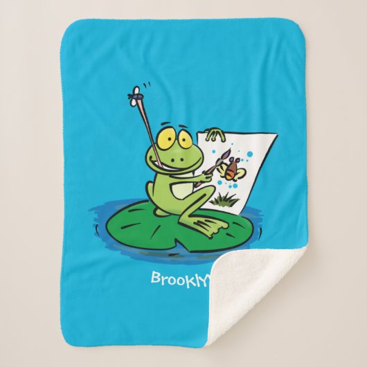 Cute Grappig green frog cartoon Illustration Sherpa Deken (Voorkant)