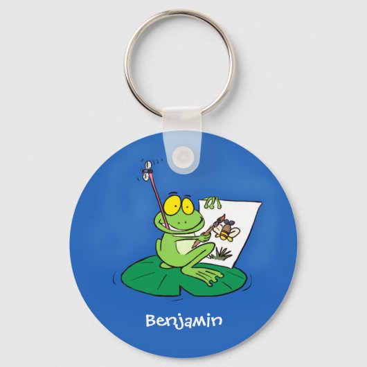 Cute Grappig green frog cartoon Illustration Sleutelhanger (Voorkant)