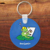 Cute Grappig green frog cartoon Illustration Sleutelhanger (Voorkant)