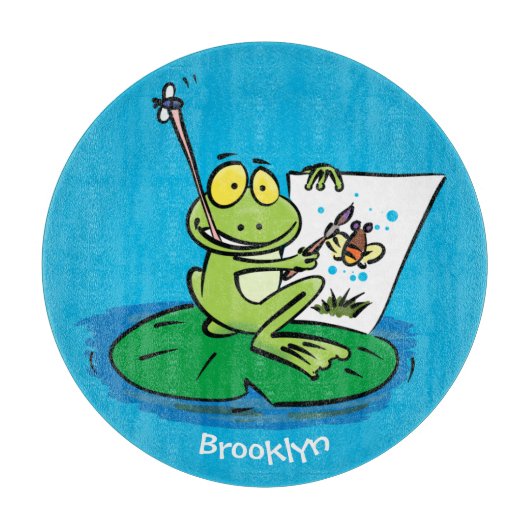 Cute Grappig green frog cartoon Illustration Snijplank (Voorkant)