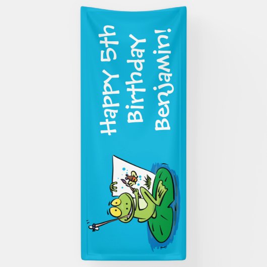 Cute Grappig green frog cartoon Illustration Spandoek (Verticaal)