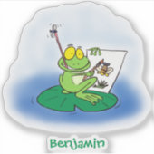 Cute Grappig green frog cartoon Illustration Sticker (Voorkant)