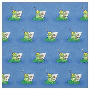 Cute Grappig green frog cartoon Illustration Stof