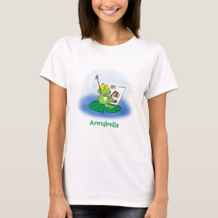 Cute Grappig green frog cartoon Illustration T-shirt
