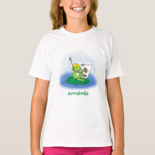 Cute Grappig green frog cartoon Illustration T-shirt