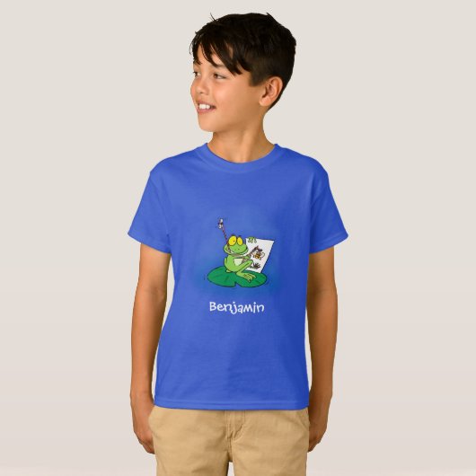 Cute Grappig green frog cartoon Illustration T-shirt (Voorkant volledig)