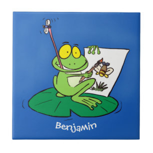 Cute Grappig green frog cartoon Illustration Tegeltje