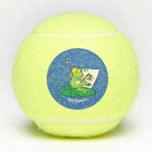 Cute Grappig green frog cartoon Illustration Tennisballen