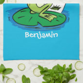 Cute Grappig green frog cartoon Illustration Theedoek (Gevouwen)