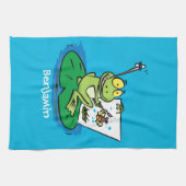 Cute Grappig green frog cartoon Illustration Theedoek (Horizontaal)