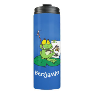 Cute Grappig green frog cartoon Illustration Thermosbeker