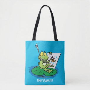 Cute Grappig green frog cartoon Illustration Tote Bag