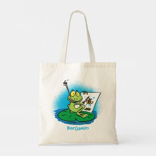 Cute Grappig green frog cartoon Illustration Tote Bag (Achterkant)
