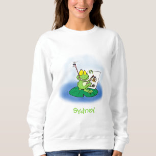 Cute Grappig green frog cartoon Illustration Trui
