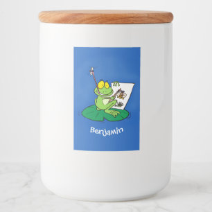 Cute Grappig green frog cartoon Illustration Voedselcontainer Etiket
