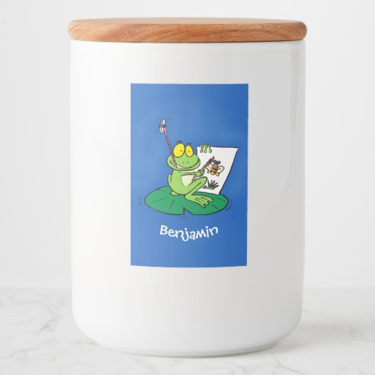 Cute Grappig green frog cartoon Illustration Voedselcontainer Etiket (Voorkant)