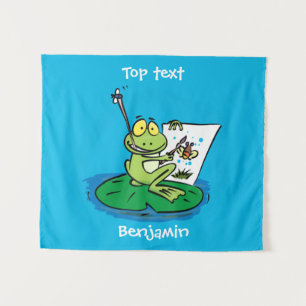 Cute Grappig green frog cartoon Illustration Wandkleed