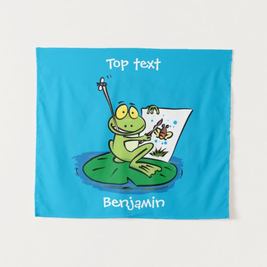 Cute Grappig green frog cartoon Illustration Wandkleed (Voorkant (horizontaal))