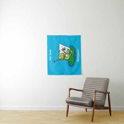 Cute Grappig green frog cartoon Illustration Wandkleed (In situ)