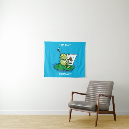 Cute Grappig green frog cartoon Illustration Wandkleed (In Situ (horizontaal))