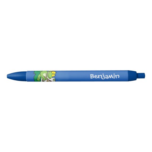 Cute Grappig green frog cartoon Illustration Zwarte Inkt Pen (Voorkant)