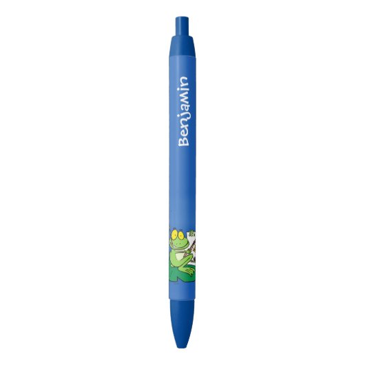 Cute Grappig green frog cartoon Illustration Zwarte Inkt Pen (Voorkant Verticaal)