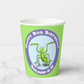 Cute Grappig green praing mantis cartoon jarig Papieren Bekers (Achterkant)