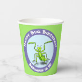 Cute Grappig green praing mantis cartoon jarig Papieren Bekers (Voorkant)