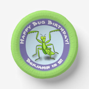 Cute Grappig green praing mantis cartoon jarig Papieren Kommen