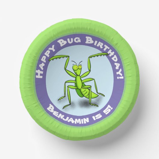 Cute Grappig green praing mantis cartoon jarig Papieren Kommen (Voorkant)
