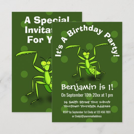 Cute Grappig green praing mantis cartoon Kaart (Voorkant / Achterkant)