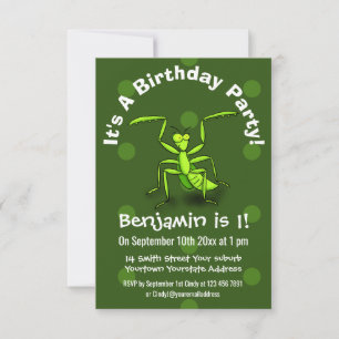 Cute Grappig green praing mantis cartoon Kaart