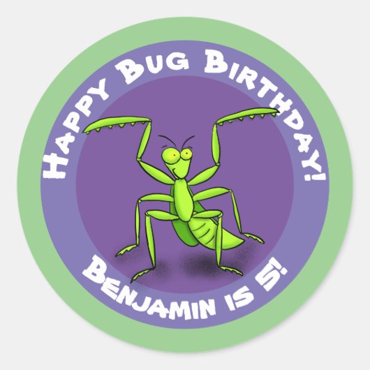 Cute Grappig green praing mantis cartoon klassiek Ronde Sticker (Voorkant)