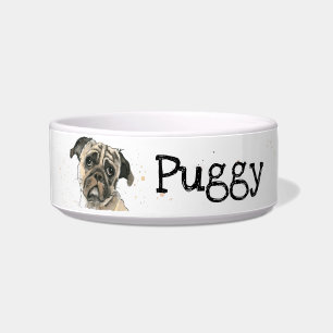 Cute grappig schilderij van Pug Speciaal aanpasbaa Voerbakje