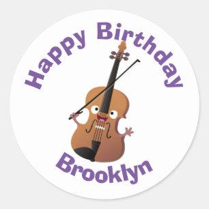 Cute Grappig violin musical cartoon classi Ronde Sticker