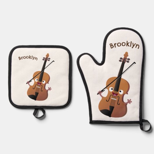 Cute grappig vioolmusical ovenwant & pannenlap set (Voorkant)