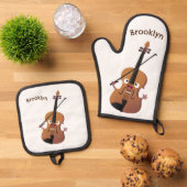 Cute grappig vioolmusical ovenwant & pannenlap set (Top down)