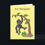 Cute grappige baby gorilla cartoon illustratie kaart<br><div class="desc">Deze schattige gorilla-baby hangt van een boomtak. Opgemaakt in een leuke illustratiemodus voor een gelukkige dag.</div>