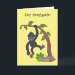 Cute grappige baby gorilla cartoon illustratie kaart<br><div class="desc">Deze schattige gorilla-baby hangt van een boomtak. Opgemaakt in een leuke illustratiemodus voor een gelukkige dag.</div>