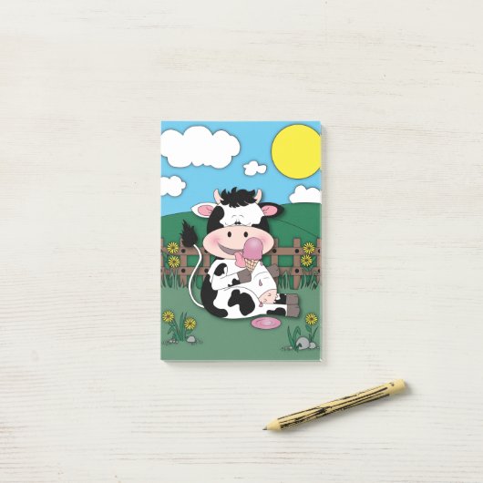 Cute grappige baby-koeiencartoon post-it® notes (Op bureau)