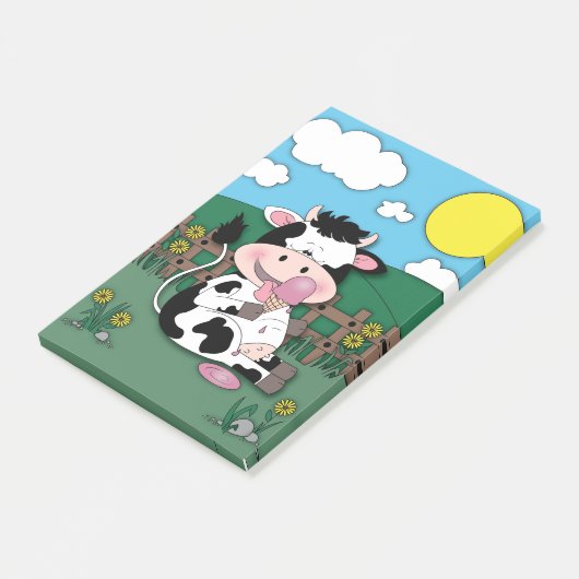 Cute grappige baby-koeiencartoon post-it® notes (Schuin)