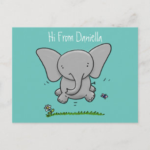 Cute grappige baby olifant illustratie cartoon briefkaart