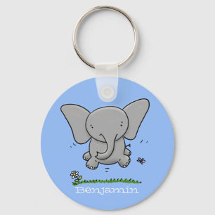 Cute grappige baby olifant spring illustration car sleutelhanger