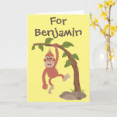 Cute grappige baby orangutan cartoon illustratie kaart (Gele Bloem)