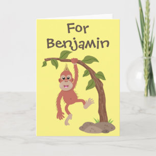 Cute grappige baby orangutan cartoon illustratie kaart